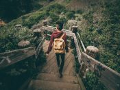 Climbing stairs with weighted backpack sale